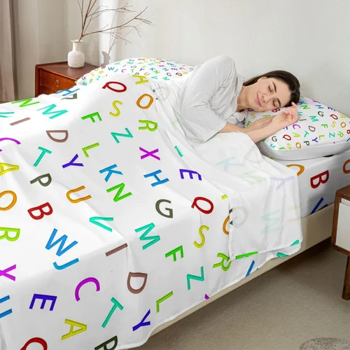 Miniatura 3 de Feelyou Juego de ropa de cama con alfabeto 3D, juego de sábanas coloridas del alfabeto inglés para niños y adultos, sábanas de dibujos animados
