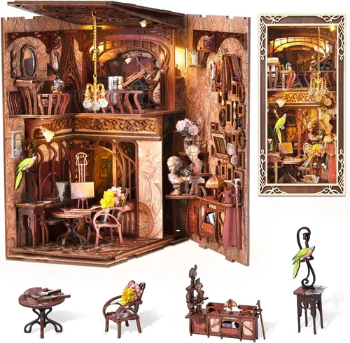 Miniatura 24 de CCCDF Kit de rincón de libros, rompecabezas de madera 3D para adultos, adolescentes, kit de bricolaje en miniatura para casa de muñecas, soporte