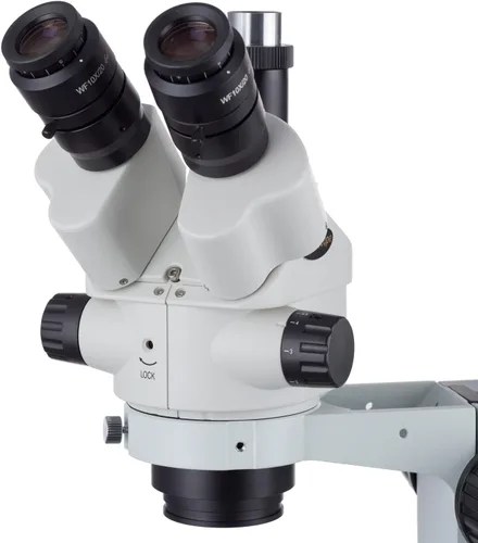 Miniatura 2 de AmScope SM‑3NTPY Microscopio estéreo trinocular con zoom 7X a 90X con zoom bloqueable, soporte de brazo único y puerto de fotos para imágenes