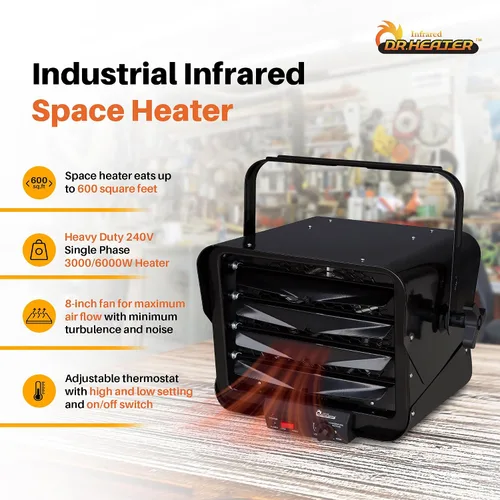 Miniatura 2 de Dr. Heater DR966 - Calentador comercial de garaje con cable de 240 voltios, 3000 vatios/6000 vatios, DR966 240 V, negro