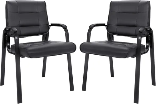 Miniatura 9 de SUPER DEAL Silla de oficina para invitados, silla auxiliar ejecutiva de cuero regenerado, silla de recepción con marco de metal sólido, muebles