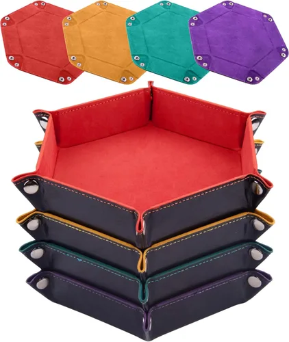 SIQUK Juego de 4 bandejas de dados plegables hexagonales, de piel sintética, para juegos de dados como RPG, DND y otros juegos de mesa (naranja,