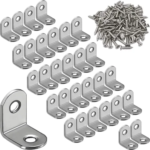30 soportes de esquina en L de 0.787 x 0.787 in de acero inoxidable para estantes de madera, soportes de soporte de 90 grados en ángulo recto con