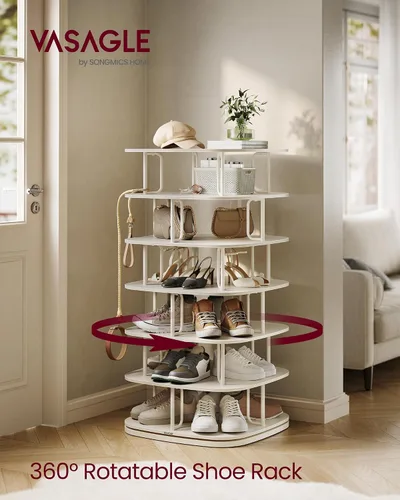Miniatura 3 de VASAGLE Zapatero de 7 niveles, torre giratoria para zapatos, organizador de armario de zapatos, estante para zapatos, 28-35 pares, 23.6 x 23.6 x