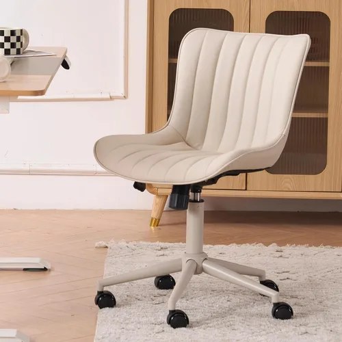 Miniatura 10 de YOUNIKE Silla ergonómica de escritorio para oficina en casa con ruedas, cómoda silla cruzada sin brazos con respaldo ajustable, moderna silla Marrón