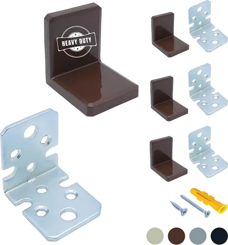 Miniatura 10 de Soporte L, soportes negros para estantes, soporte de esquina de acero inoxidable, anclajes de muebles para prueba de bebés, soportes colgantes