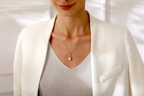 Miniatura 4 de CHAULRI Collar con colgante de perla blanca cultivada de 9 a 0.394in, chapado en oro de 18 quilates, plata 925 regalos para mujeres para su esposa