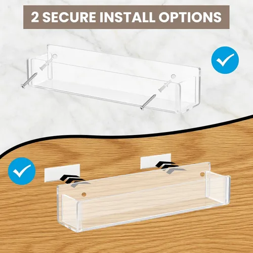 Miniatura 3 de Estantes de especias acrílicos para montaje en pared, paquete de 2 estantes transparentes para especias para puerta de gabinete con nano cinta