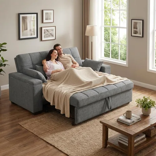 Miniatura 2 de Gizoon Sofá cama biplaza, sofá cama convertible 3 en 1 para sala de estar de apartamentos pequeños, reposabrazos de almacenamiento y respaldo Gris