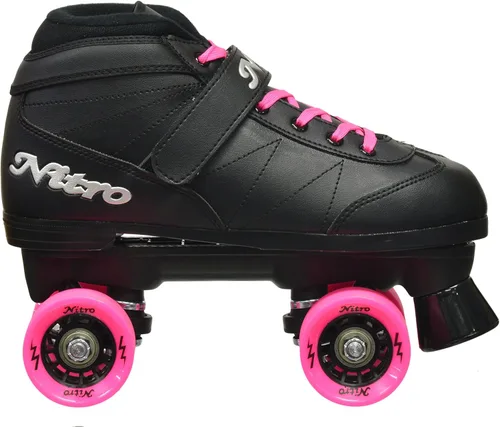 Miniatura 5 de Epic Skates Súper nitro interior / exterior patines de rodillos de velocidad quad, negro / rosa, adulto 7
