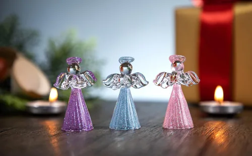 Miniatura 6 de 12 adornos de ángel dorado de cristal, ángeles de la guarda, adornos para árbol de Navidad de 2.1 pulgadas, colorido mini ángel colgante hilado