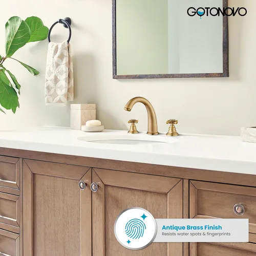 Miniatura 2 de gotonovo Accesorios de grifo de fregadero de baño de 8 pulgadas para fregadero, 3 agujeros, 2 asas cruzadas, montaje en cubierta con drenaje Latón