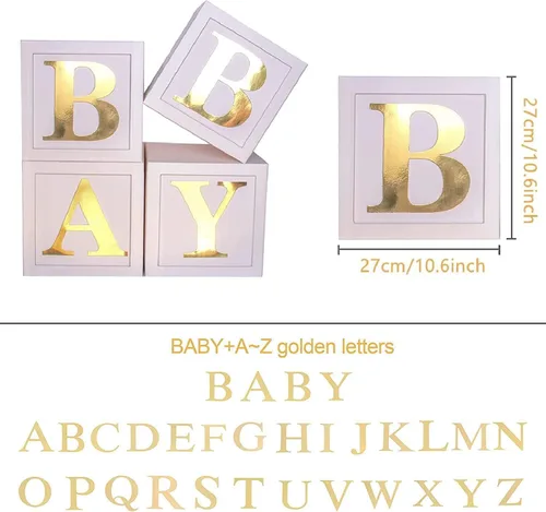 Miniatura 2 de Decoraciones de baby shower, cajas de globos para bebé, bloques con 30 letras para bricolaje niño y niña, primer cumpleaños, oso de peluche, baby