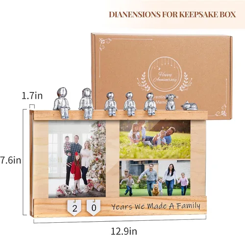 Miniatura 5 de Caja de recuerdo de aniversario con estatua familiar, marco de madera para almacenamiento de recuerdos preciados, regalos de aniversario o boda