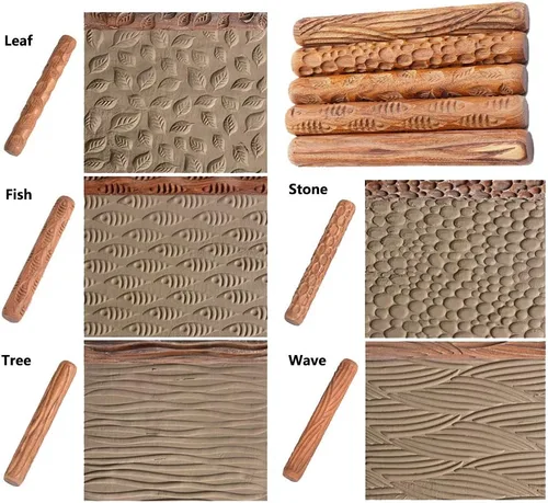 Miniatura 5 de Rodillos de mano a cuadros con textura de arcilla de madera, 5 unidades, arcilla polimérica, patrón de cerámica, herramientas de cerámica