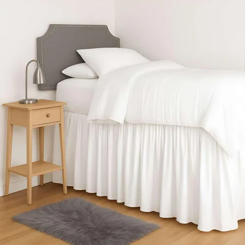 Miniatura 22 de Ready To Rest Falda para cama nido individual de 12 pulgadas de caída, faldas de cama estilo plisado para camas nido, esquinas divididas con Blanco