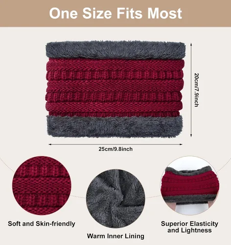 Miniatura 4 de YSense Conjunto de gorro de invierno para mujer, bufanda y guante, cálido forro polar con pompones, calentador de cuello y guantes para pantalla