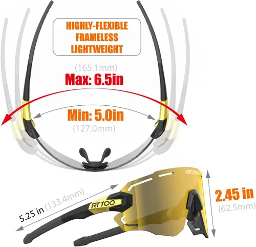 Miniatura 2 de Gafas de sol profesionales Ride Your Way, envolventes, sin marco, para ciclismo, para hombres y mujeres Oro negro dorado completo Ml