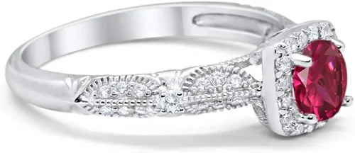 Miniatura 2 de Blue Apple Co. Halo Art Deco - Anillo de compromiso de plata de ley 925 con circonita cúbica redonda de imitación sólida
