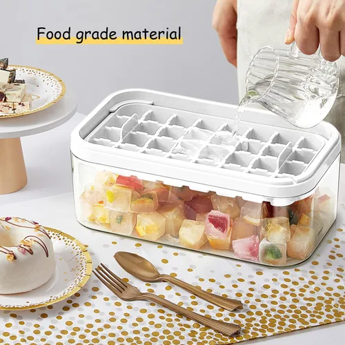Miniatura 5 de Bandeja para cubitos de hielo con tapa y contenedor, paquete de 2 bandejas de cubitos de hielo para congelador, molde para cubitos de hielo de 64