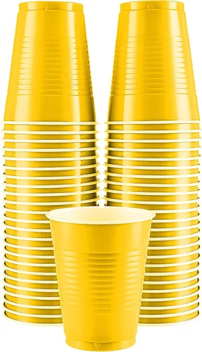 Amcrate Vasos desechables, vasos de plástico amarillos de 18 onzas para fiesta, fuertes y resistentes para boda, Navidad, Halloween, paquete de 50