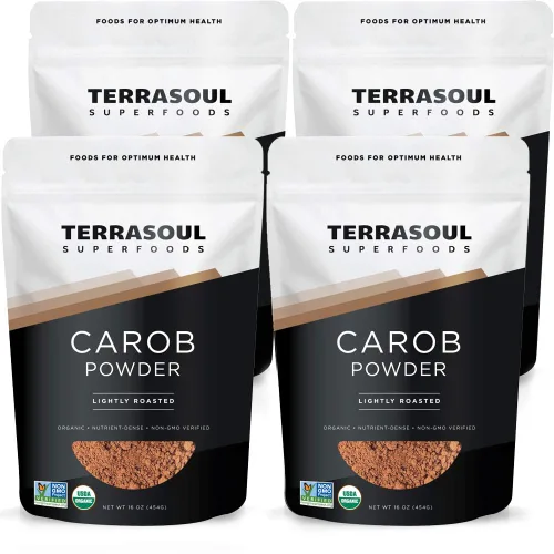Terrasoul Superfoods Polvo de algarrobo orgánico, 4 libras (paquete de 4) - Alternativa al cacao en polvo | Alto en fibra
