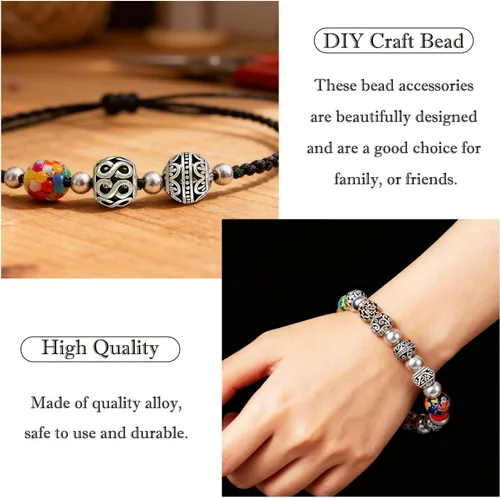 Miniatura 3 de 40 piezas de cuentas espaciadoras de tubo metálico para fabricación de joyería, cuentas de paracord de agujero grande plateadas, cuentas