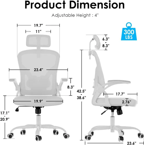 Miniatura 2 de Farini Silla ergonómica de oficina, Silla de escritorio para oficina en casa con reposacabezas, Silla de computadora de respaldo alto con blanco