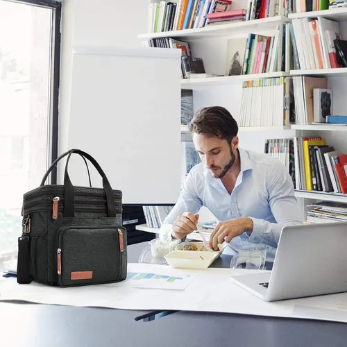 Miniatura 8 de MOV COMPRA Bolsas de almuerzo para hombres y mujeres, lonchera negra para adultos, para el trabajo, ampliable, a prueba de fugas, doble cubierta