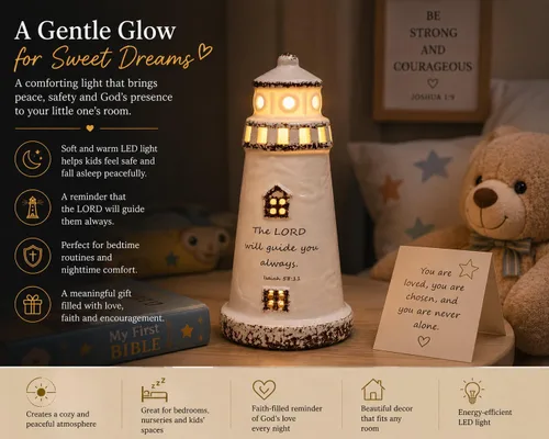 Miniatura 3 de DAILYBREAD Lámpara de faro cristiano, pequeña luz nocturna de cerámica con versículo de la Biblia, regalo de fe inspirador para niños, estudiantes