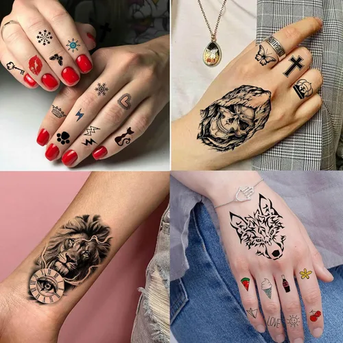 Miniatura 5 de 60 hojas de tatuajes temporales 3D de león y tigre geniales para hombres y mujeres, tatuajes falsos pequeños y aterradores de diablo, calavera