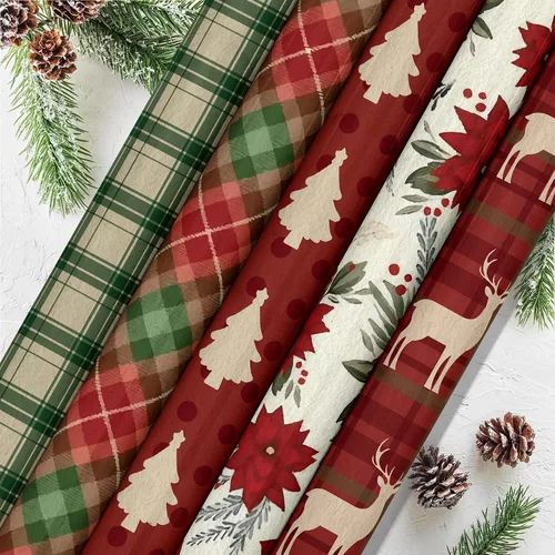 Miniatura 7 de 24 hojas de papel de álbum de recortes con patrón navideño, 12 x 12 pulgadas, doble cara, rojo y verde, texturizado, floral, papel plegable