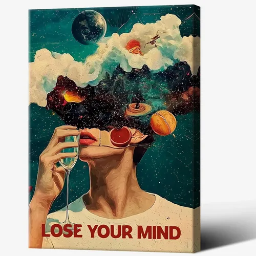 Miniatura 21 de Póster retro con texto en inglés «Lose Your Mind Find Your Soul», arte de pared inspirador para la salud mental, arte abstracto de música cósmica