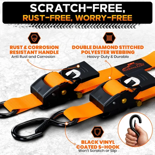 Miniatura 4 de RoofPax Premium Correas de trinquete retráctiles de 2'' x 10" paquete de 2, resistencia de rotura de 3000 libras, correas de amarre autorretráctiles