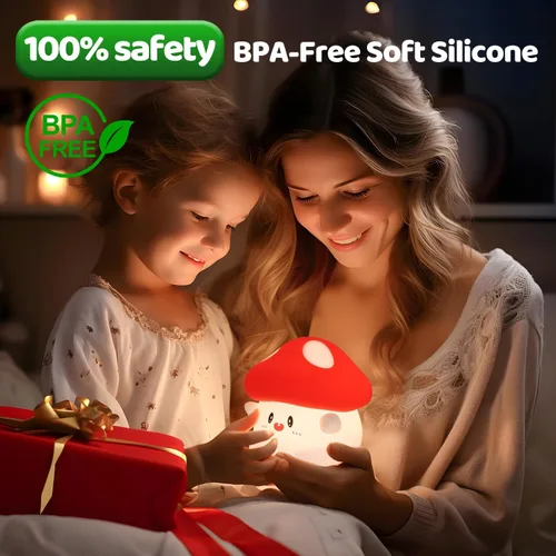 Miniatura 6 de Luz nocturna de hongos, lámpara de silicona blanda para niños, control de grifo, 2 niveles de brillo, batería de 50 horas, temporizador automático