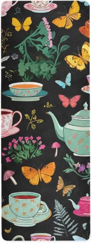 Juego de té vintage con patrón de esterilla de yoga fina con bolsa incluida, tapete de entrenamiento de fitness antideslizante, tapete de yoga de