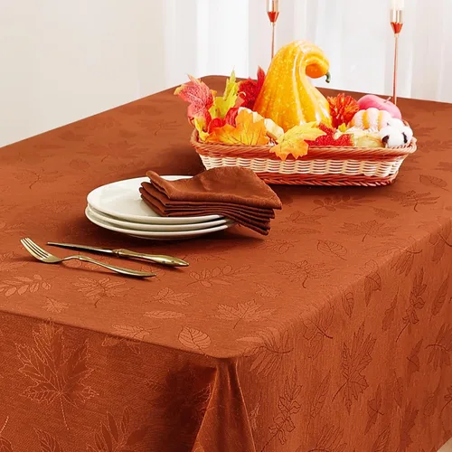 Miniatura 2 de Smiry Mantel rectangular de damasco impermeable de 60 x 102 pulgadas, patrón de hojas, manteles de tela jacquard para fiestas y cenas de vacaciones