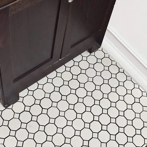 Miniatura 5 de Tenedos Mosaico de porcelana octágono blanco mate con puntos blancos, 20 hojas/estuche para pisos, paredes, salpicaduras de cocina y azulejos de baño