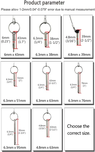 Miniatura 9 de Diámetro de 3/16 pulgadas de acero inoxidable de nailon negro con cordón, pasadores de tracción superior de Bimini marino para bisagra giratoria