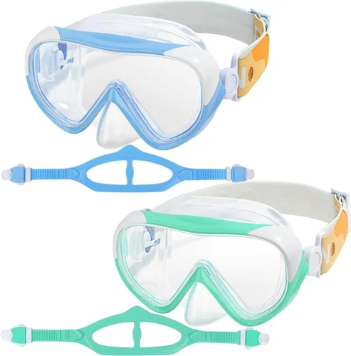 Miniatura 9 de Máscara de natación para niños, gafas de natación para niños de 180° antivaho, a prueba de fugas, con cubierta de nariz y correa de tela para edades