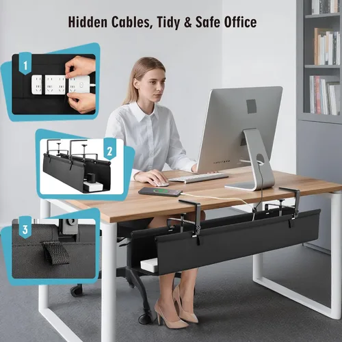 Miniatura 7 de Bandeja grande para organizar cables debajo del escritorio, organizador de cables de tela para organizador de cables, organizador de cables