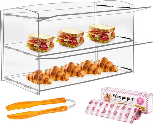 Vitrina de acrílico de 2 niveles para panadería pastelería vitrina de 19 x 9 x 15 pulgadas, vitrinas de mostrador de exhibición de acrílico, estante
