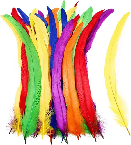 Miniatura 12 de iHUFeather Plumas de cola de gallo naturales, 50 plumas de cola de gallo de 10 a 12 pulgadas de largo, a granel para manualidades, disfraces
