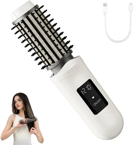 Miniatura 8 de Cepillo de rizador de pelo inalámbrico, recargable, alimentado por batería, 3 en 1, portátil, alisador caliente, peine rizador, 3 ajustes