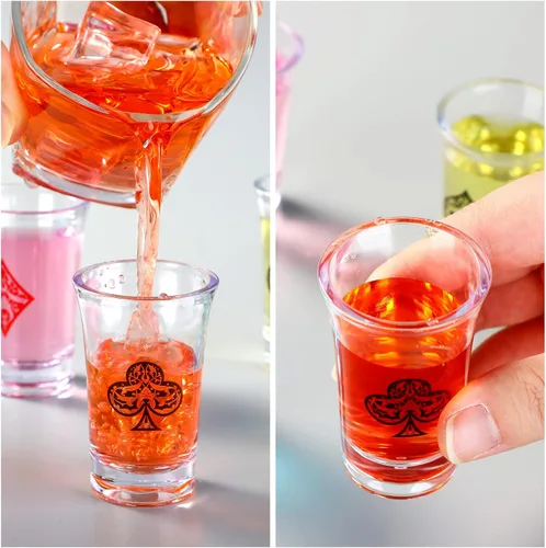 Miniatura 3 de Chuangdi 24 vasos de chupito de casino para decoración de fiesta, 1.2 onzas de acrílico de póquer, divertidos vasos para fiestas temáticas de casino