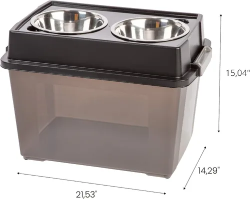 Miniatura 2 de Iris hermético Elevado alimentador de almacenamiento con 2 tazones de acero inoxidable., L, Negro