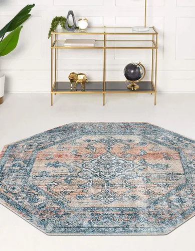 Miniatura 10 de Unique Loom Newport Collection - Alfombra de área ocre (2' x 3' 11", azul/marrón claro)