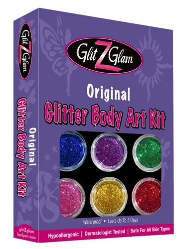 Kit de tatuajes con purpurina (Original y tatuajes temporales – hipoalergénico y Dermatólogo probado.- Por GlitZGlam con 6 Large Glitters Ollas,