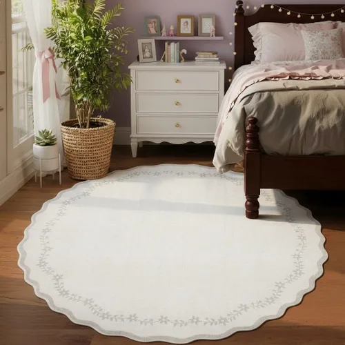 Miniatura 54 de GarveeHome Alfombra de entrada festoneada, 2 x 3, color azul sólido, lavable, alfombra floral para entrada interior, alfombra floral antideslizante