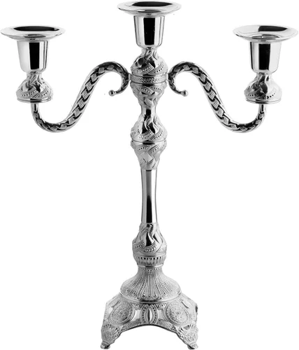 Miniatura 10 de Alisveristime Portavelas de 3 brazos, candelabro decorativo Zamac para decoración elegante del hogar, capacidad para 3 velas, requiere montaje Dorado